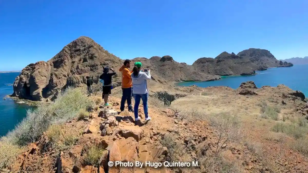 Hiking to the point of 360-degree panoramas at Danzante Island